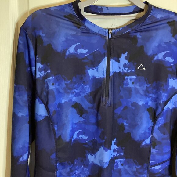 Paradox Women's Blue Camouflage Long Sleeve Top Quarter Zip Activewear Gym - Picture 2 of 8